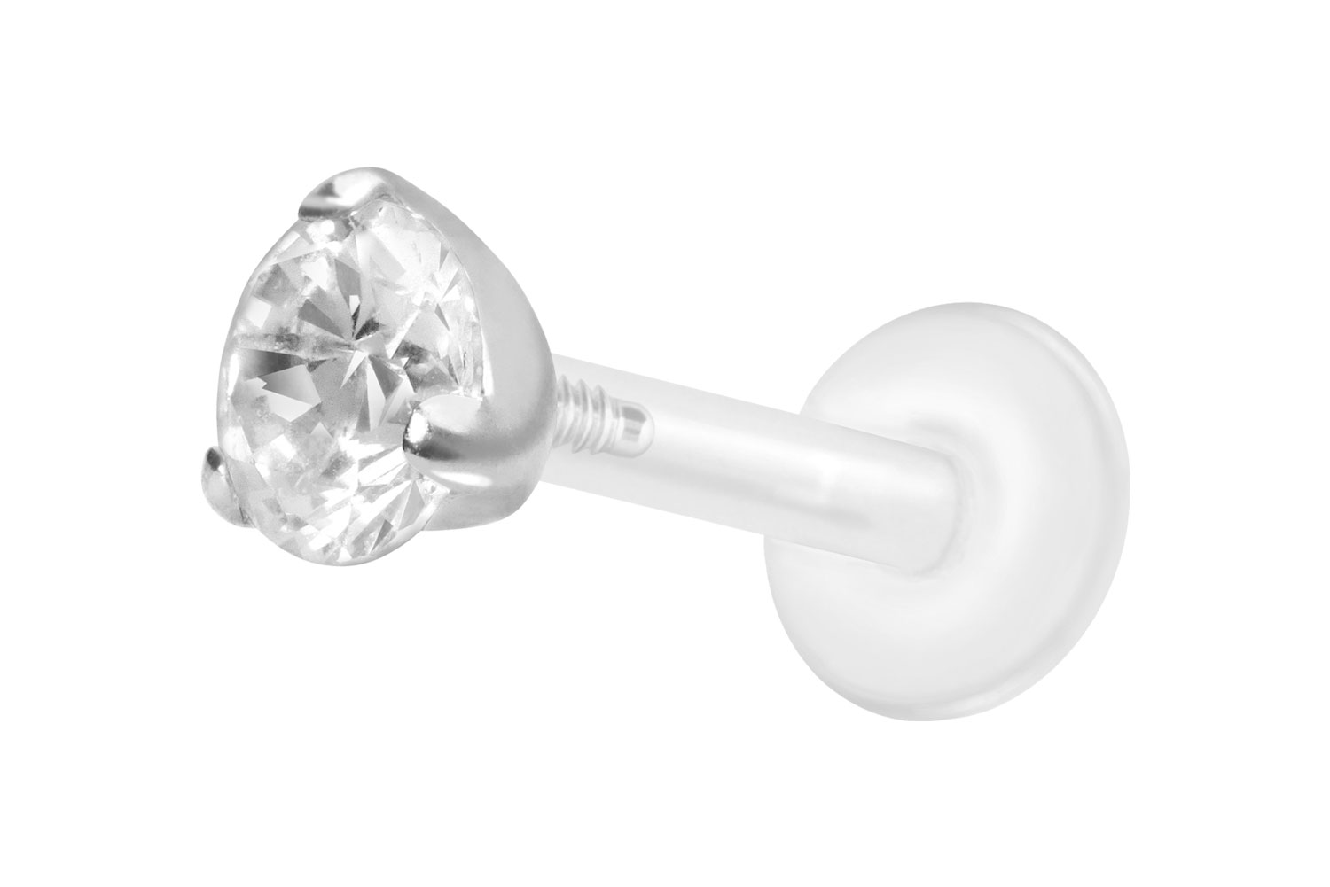 PTFE Labret Piercing mit Innengewinde + Titan-Aufsatz EINGEFASSTER KRISTALL